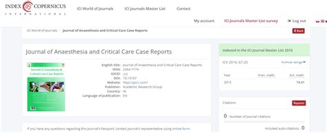 Indexing Journal Of Anaesthesia And Critical Care Case Reports