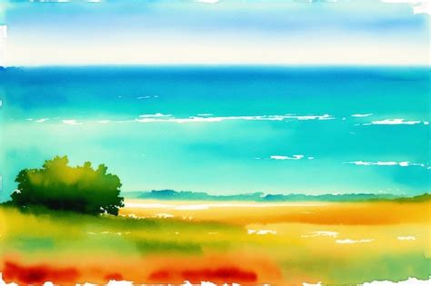 Premium Ai Image Tranquil Summer Scenery A Watercolor Painting Of