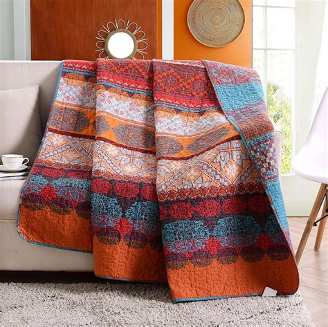 Buy Exclusivo Mezcla Cotton Boho Stripe Quilted Throw Blanket