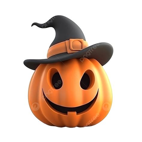 Halloweens Day Concept Cute Pumpkin Ghost Smile With Hat 3d Rendering