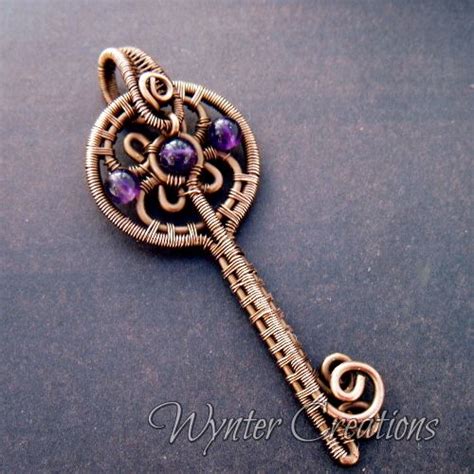 Amethyst Key Key Pendant Jewelry Copper Wire Jewelry Wire Wrapped