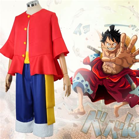 Anime ONE PIECE Monkey D Luffy Kids Cosplay Costumes Red Shirt Short Blue Pant Halloween ...