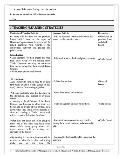 Lesson Plan Template Economics Grade 12