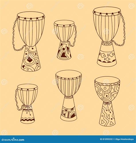 Vector Doodle Djembe Drums Set Stock Vector Illustration Of Drawn