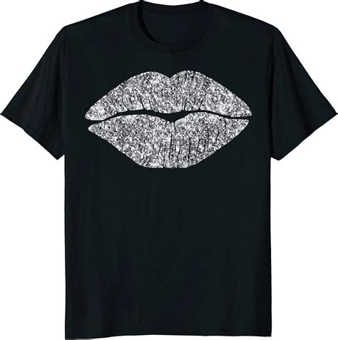 Lips Shirt Silver Lipstick Kiss Tee Shirt Clothing