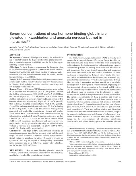 Pdf Serum Concentrations Of Sex Hormone Binding Globulin Are Elevated In Kwashiorkor And