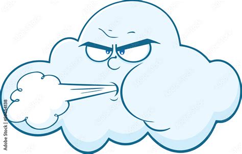 Cloud With Face Blowing Wind Cartoon Mascot Character Stock Vector