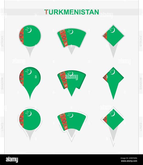 Turkmenistan Flag Set Of Location Pin Icons Of Turkmenistan Flag