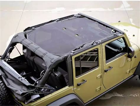 07 18 Jeep Wrangler JK 4 Dr Bikini Top Eclipse Sun Shade Mounts To Windshield Loops And To