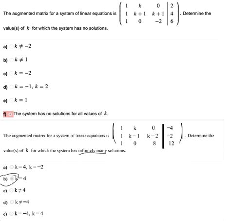 Solved 2 The Augmented Matrix For A System Of Linear