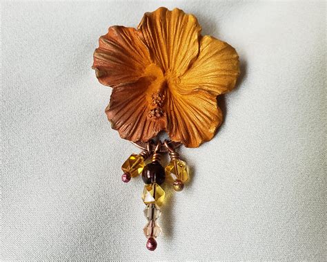 Hibiscus Flower Pendant With Freshwater Pearl And Crytals