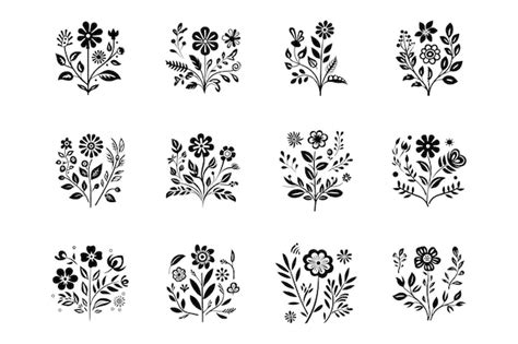 Conjunto De Silueta Floral Vector Premium