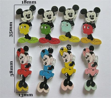 Randomly Mixed Wooden Cartoon Mickey Buttons 2 Patterns 120PCS/LOT DIY Sewing Scrapbooking ...