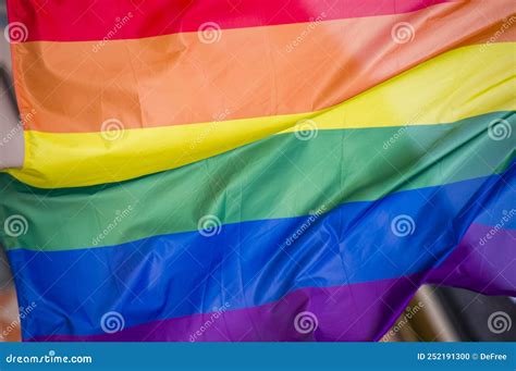 Close Up Rainbow Gay Pride Flag Outside On A Street Symbol Of The