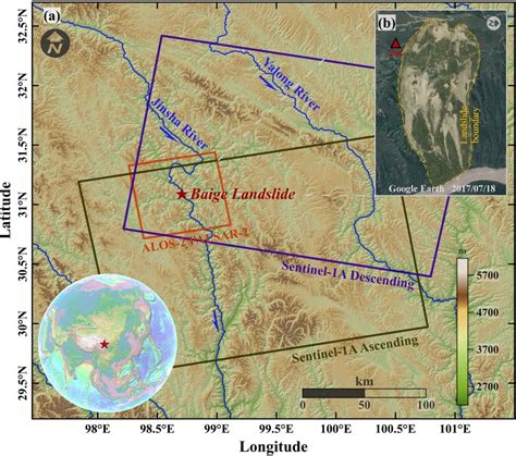 The Study Area A Baige Landslide Area And The Coverage Of Relevant