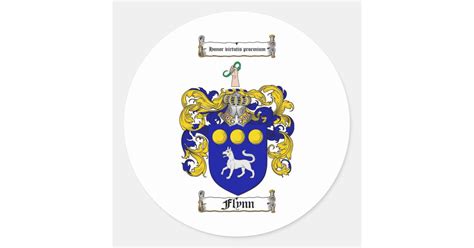 FLYNN FAMILY CREST - FLYNN COAT OF ARMS CLASSIC ROUND STICKER | Zazzle