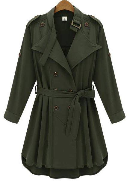 Army Green Long Sleeve Epaulet Belt Trench Coat Coat