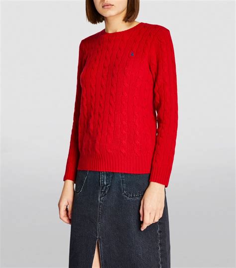 Womens Polo Ralph Lauren Red Cable Knit Sweater Harrods Uk