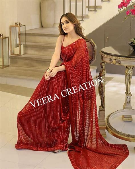 Red Georgette Sequence Saree Saree For Usa Womens Designer Saree