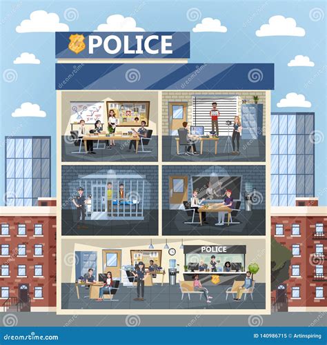 Police Station Building Interior. Police Officer Inside Cartoon Vector ...