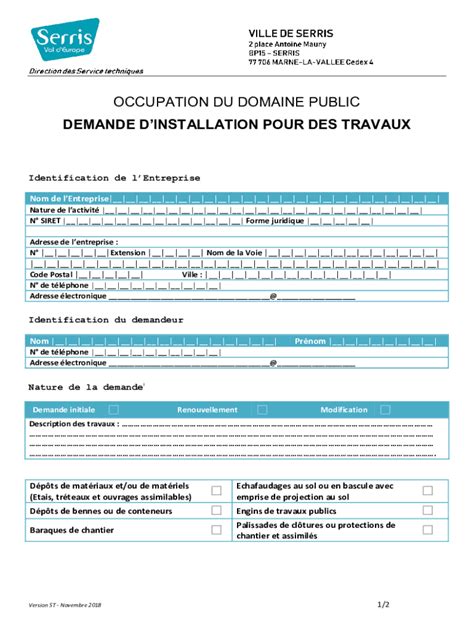 Remplissable En Ligne L Autorisation D Occupation Temporaire AOT Du