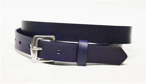 Navy Blue Leather Skinny Belt Handcrafted One Inch Slim