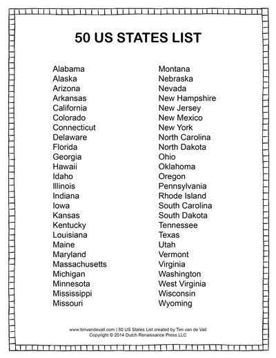 Printable List Of United States And Capitals