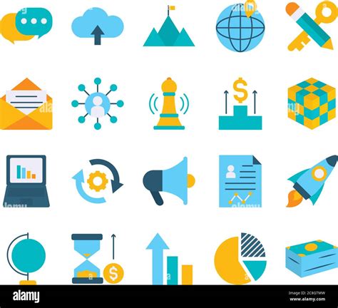 Global Sphere And Strategy Icon Set Over White Background Flat Style