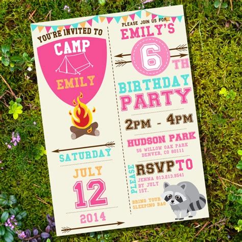 Camping Party Invitation For A Girl Camp Out Glamping Editable