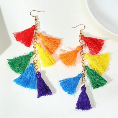 Boucles D Oreilles Arc En Ciel Pompoms LGBT COLORS