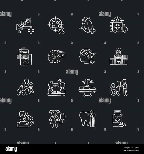 Hospital Chalk White Icons Set On Black Background Stock Vector Image