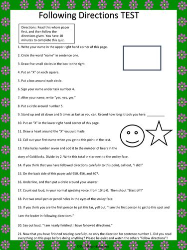 Following Directions Activity Printable