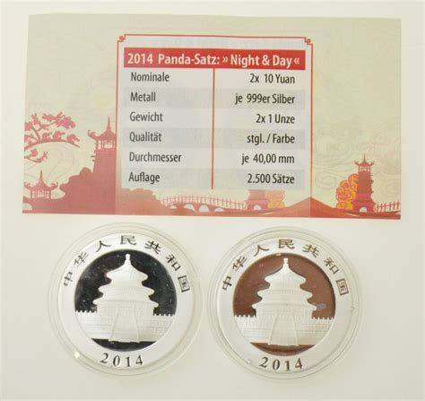 2 x 1 Unze Farb Silbermünze China Panda 2014 Night Day Kaufen auf