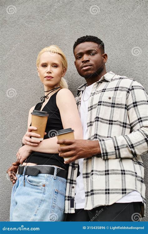 A Multicultural Man And Woman Standing Stock Photo Image Of Smiling