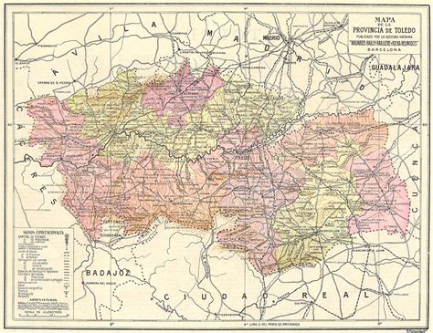 SPAIN Mapa De La Provincia De Toledo 1913 Old Antique Vintage Plan Chart