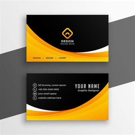 Free Vector Yellow Black Wavy Business Card Template