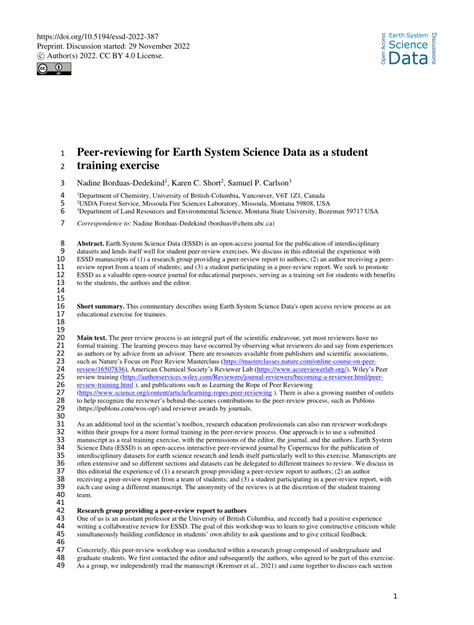 Pdf Peer Reviewing For Earth System Science Data As A Student