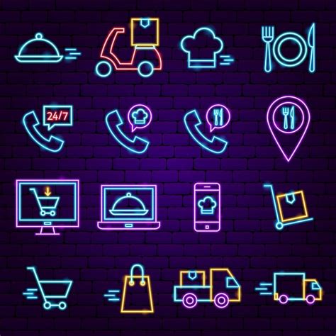 Premium Vector Food Delivery Neon Icons Vector Illustration Of