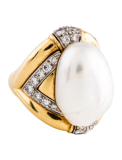 David Webb Baroque Pearl Diamond Cocktail Ring Rings Dwb