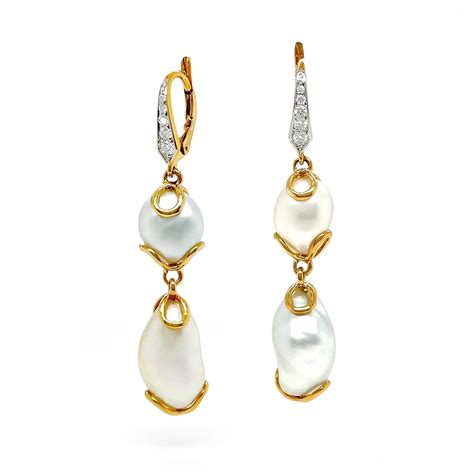 White Keshi Pearl And Diamond Earrings For Sale At Stdibs