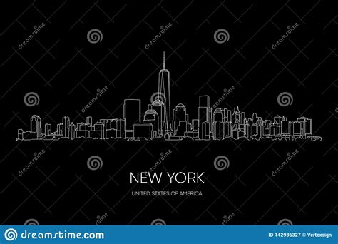 Panorama Del Vector De Nueva York L Nea Exhausta Ejemplo De La Mano