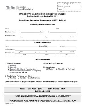 Tufts University Cone Beam Computed Tomography Cbct Referral Form