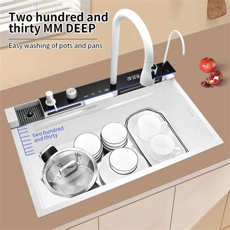 White Sus Smart Kitchen Sink Nano Stainless Steel Hand Made Kitchen