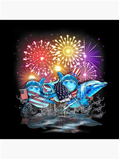 Dolphin Patriotic American Flag Fireworks Th Of July Poster For Sale