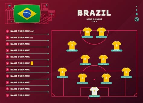 Brésil Lineup World Football 2022 Tournoi Final Stage Vector