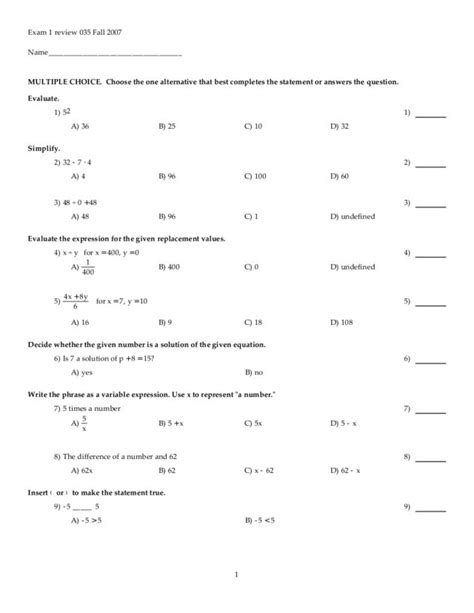 Introduction To Algebra Worksheets