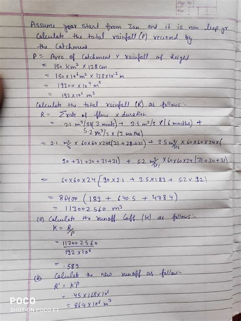 [solved] A Catchment Area Of 150 Km2 Received 128 Cm Of Rainfall In A Year Course Hero