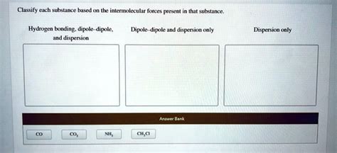 Solved Classify Each Substance Based On The Intermolecular Forces