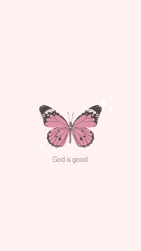 A Pink Butterfly With The Words God Is Good On It