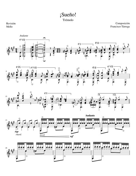 Francisco Tárrega ¡sueño Trémolo Sheet Music For Guitar Solo